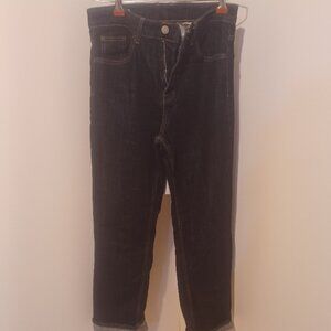 Zara Zip Fly Dark Denim Like New Extra Long Straight Leg Heavy Jeans 4